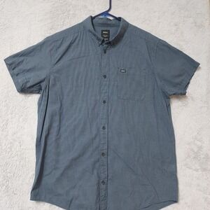Rvca Shirt Mens XL Slim Fit Micro Check Button Down Short Sleeve Blue Beach Surf